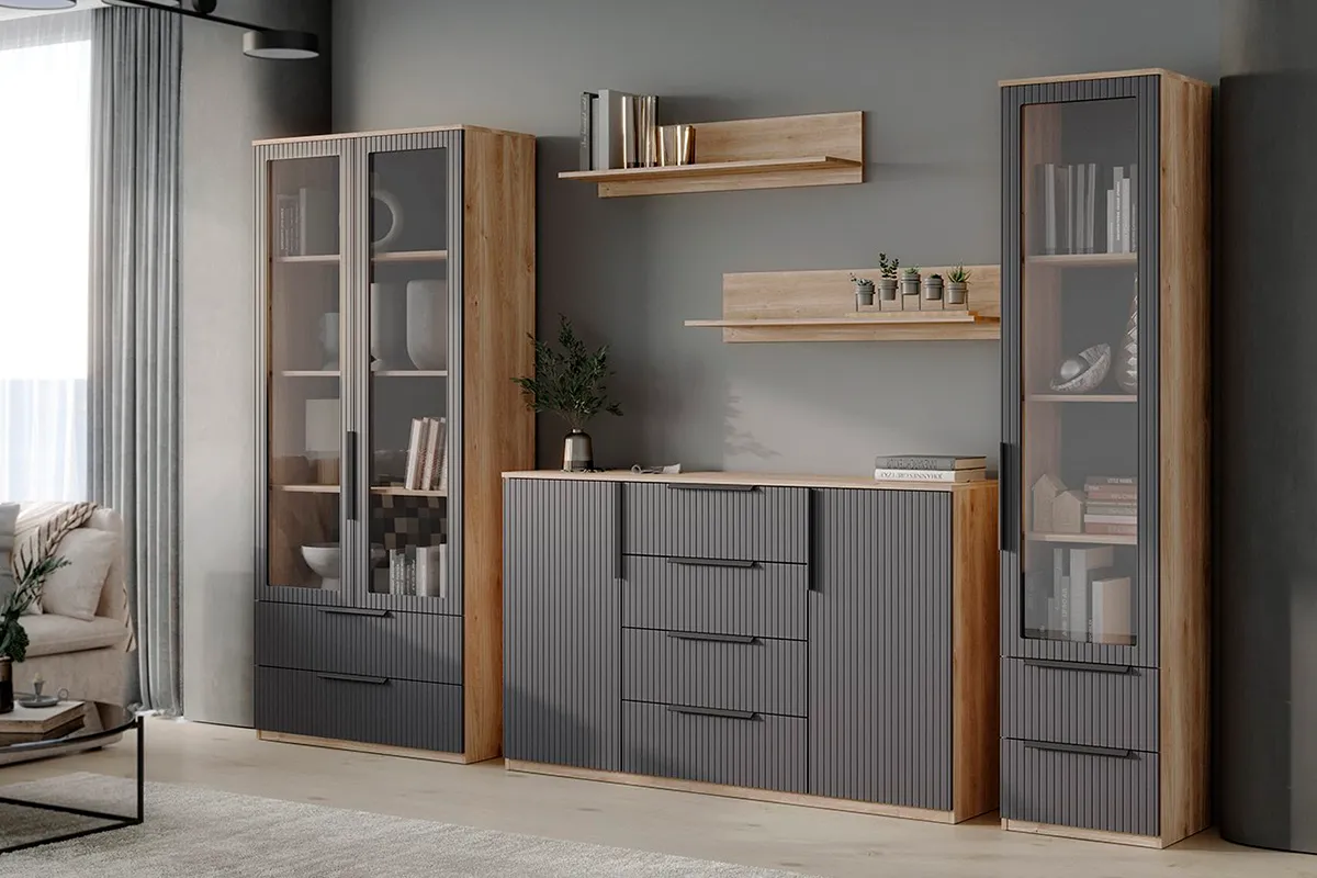Комод комбинированный Астория 21 (Дуб кастелло медовый / Графит софт) — Мебель-центр Озерцо