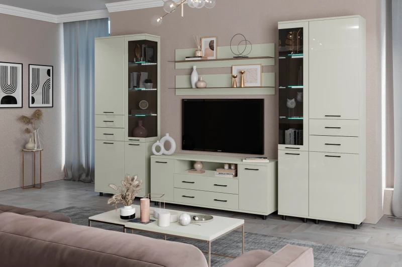 Гостиная Грейс комплект 12 (Серый Кашемир/Кашемир Глянцевый) — Мебель-центр Озерцо