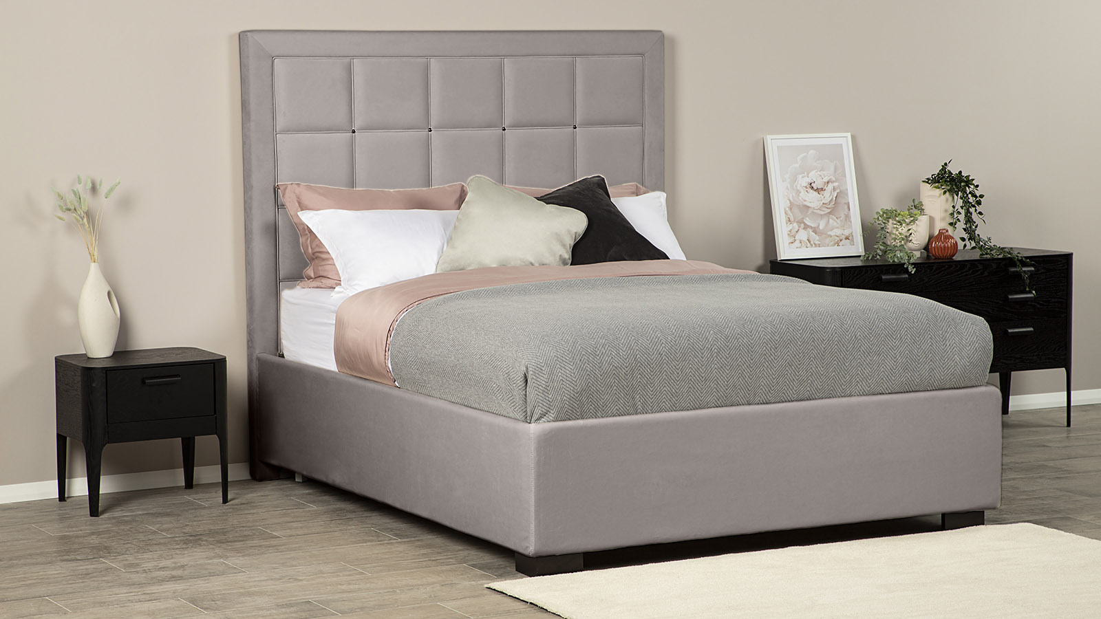 Кровать с подъемным механизмом Duglas New I, ткань Casanova Grey, пуговица хром, нога венге, 160x200 - купить в Озерце