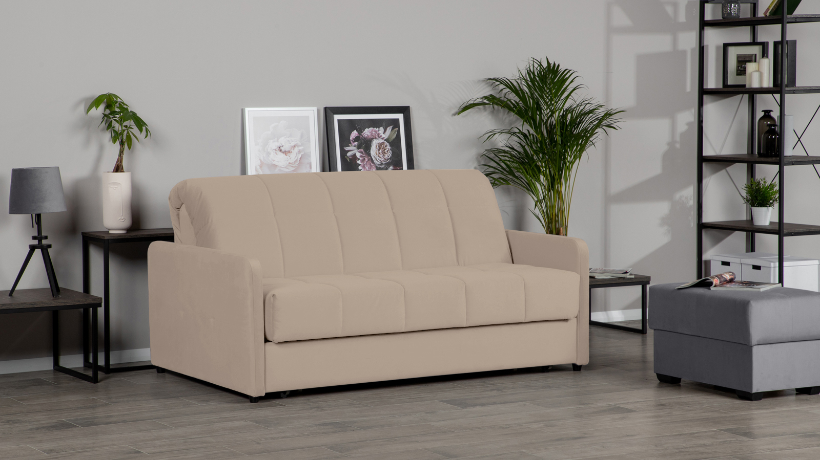 Диван - кровать Domo Pro с узкими подлокотниками, стежка квадрат, ткань Sky Velvet 03 140x216 — купить в Озерце