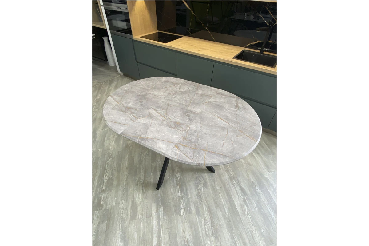 Стол обеденный Москва (d 1000/вставка 400/Бабочка/МДФ Византийский Мрамор/Металл черный) - купить в Озерце