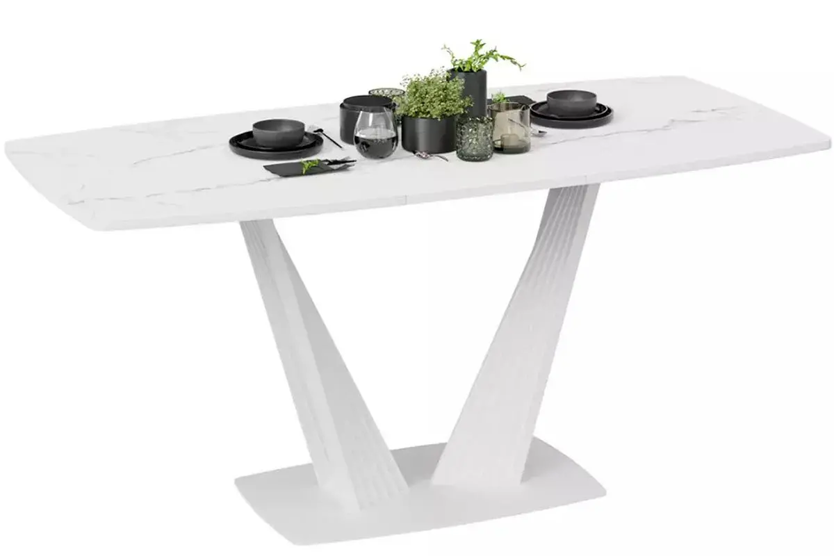Стол раздвижной Тип 1 Фабио (Белый матовый/Стекло матовое белый мрамор) - купить в Озерце