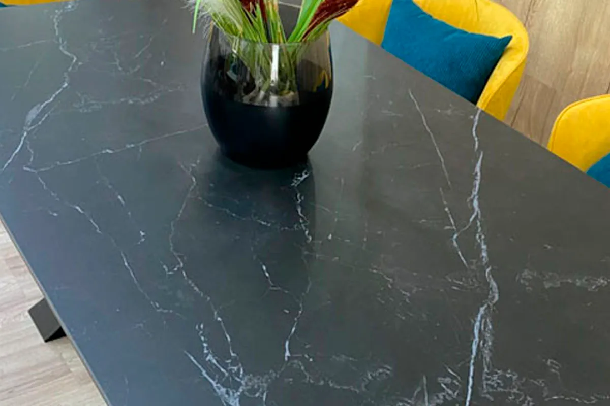 Стол обеденный Вирджиния 1400(2000) (ст. №2/Керамика Черный Мрамор 9206053/МДФ Черный Кварц/Черный) - купить в Озерце