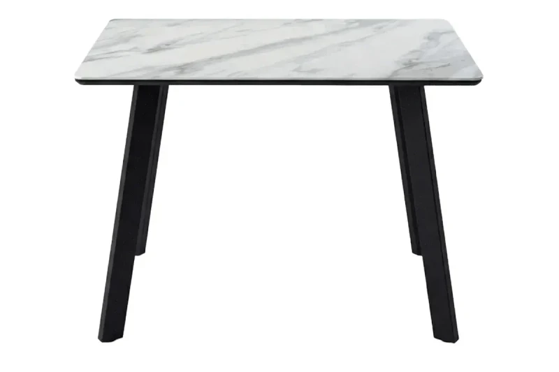 Стол обеденный Тик Так 900х650 нераздвижной (Керамика Белый мрамор с активными прожилками YB8020126BG / МДФ в пленке черный кварц / Металл черный) - купить в Озерце