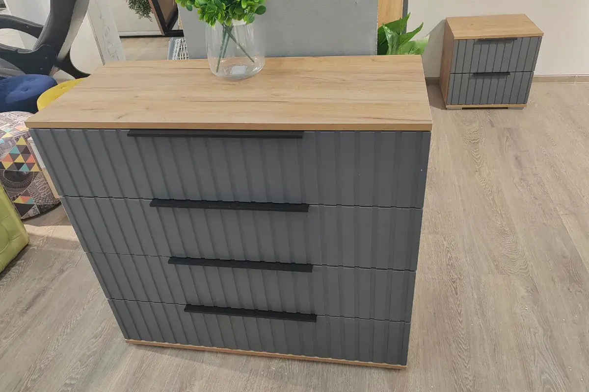 Тумба прикроватная Хилтон (Дуб Крафт золотой/Графит матовый) — Мебель-центр Озерцо