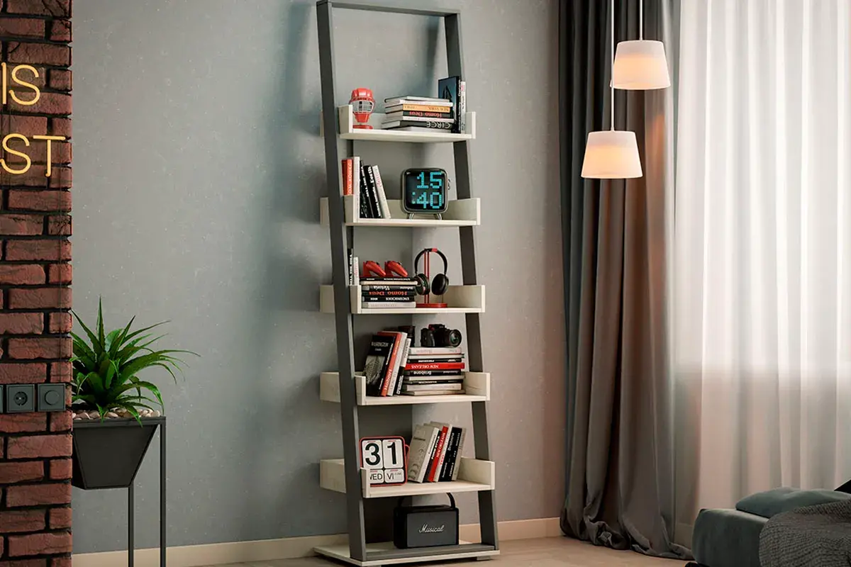 Стеллаж Тип 15 (Дуб Крафт Белый/Графит Серый) в мебель-центре Озерцо