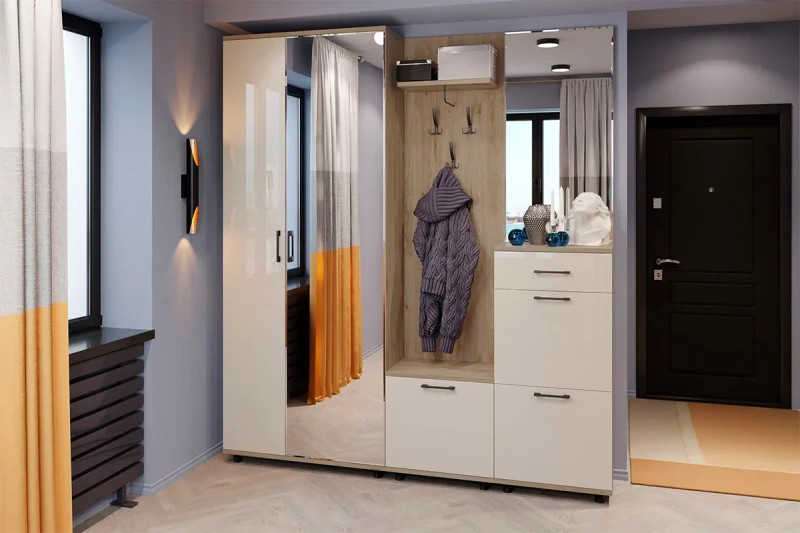 Прихожая Грейс комплект 8 (Гикори Джексон Светлый/Кашемир Глянцевый) — Мебель-центр Озерцо