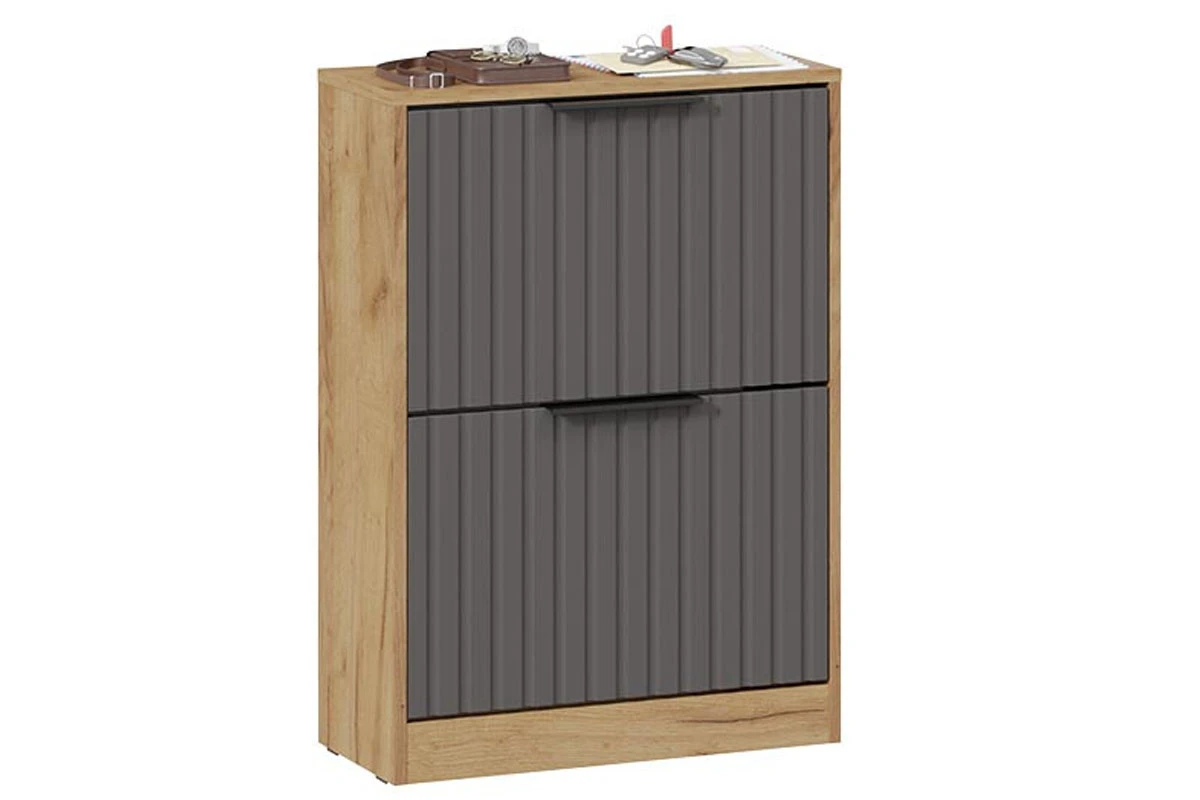 Тумба для обуви Хилтон Исп.2 (Дуб Крафт золотой/Графит матовый) — Мебель-центр Озерцо