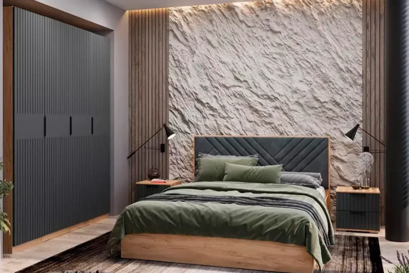 Спальный гарнитур Хилтон №2 (Дуб Крафт золотой/Графит матовый) - купить в Озерце