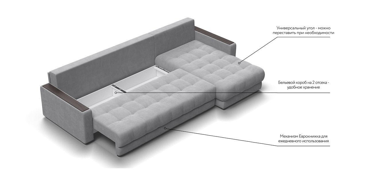 Угловой диван BOSS 3.0 MAX велюр Monolit сталь — купить в Озерце