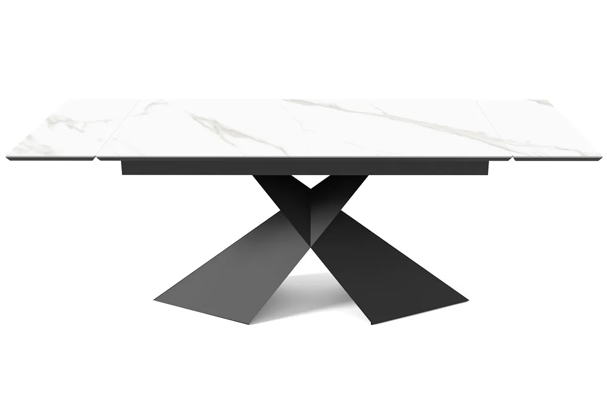Стол обеденный Марвел 1600 (2200) (ст. №2 / Керамика YB9020023B Matte Белый мрамор / Металл Черный) - купить в Озерце