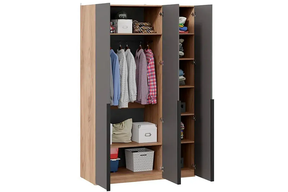 Шкаф для одежды (580) с 3 глухими дверями Порто СМ-393.07.113 (Яблоня Беллуно/Графит софт) в мебель-центре Озерцо