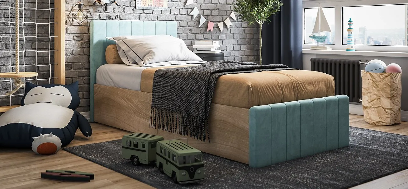 Лофт Мини Кровать 90*200 Сонома, Велюр Монолит аква - купить в Озерце