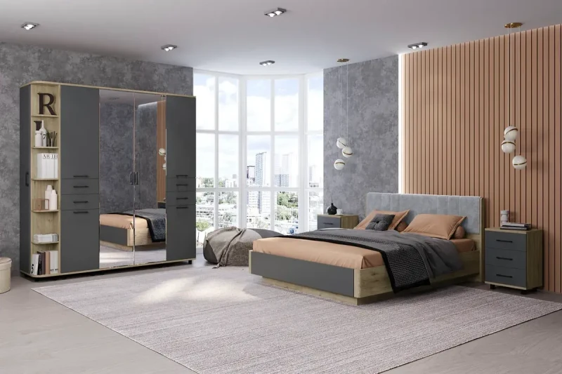 Спальня Грейс комплект 1 (Гикори Джексон Светлый/Антрацит матовый) - купить в Озерце