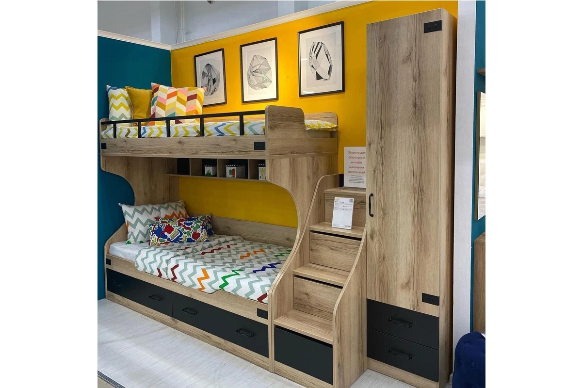 Кровать двухъярусная с лестницей приставной Окланд - купить в Озерце