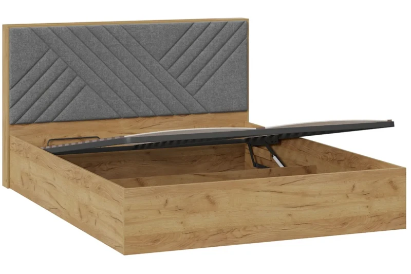 Кровать Хилтон Тип 1 с ПМ и заглушиной 160х200 (Дуб Крафт золотой/Велюр серый) - купить в Озерце