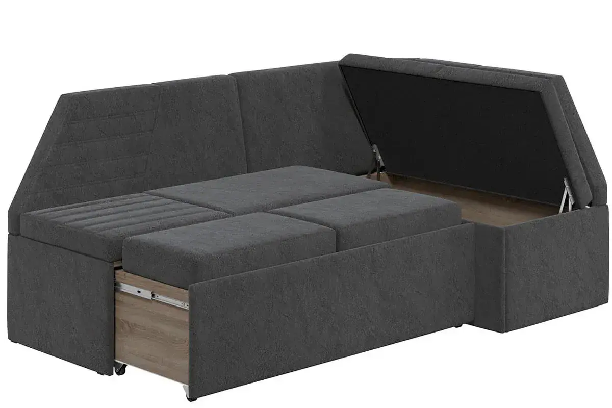 Скамья угловая Лондон со спальным местом Исп. 2 (Дуб сонома трюфель/Микровелюр Wellmart Graphite) - купить в Озерце