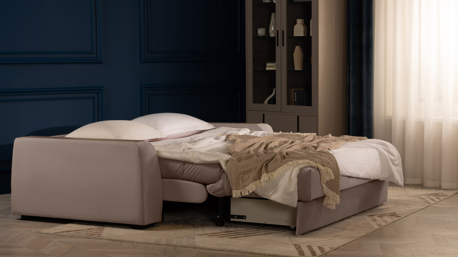 Диван - кровать Domo Pro с накладкой цвета венге, стежка квадрат, ткань Sky Velvet 17 140x216 — в мебель-центре Озерцо