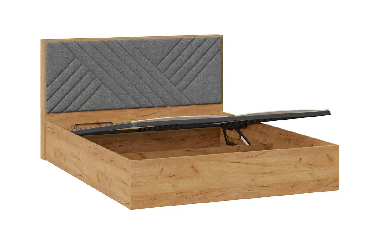 Кровать Хилтон универсальная с ПМ Тип 1 160х200 (Дуб Крафт золотой/Велюр серый) - купить в Озерце