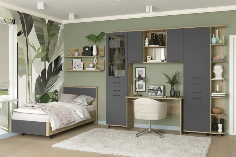 Детская Грейс композиция 8 (Гикори Джексон Светлый/Антрацит Матовый) — Мебель-центр Озерцо