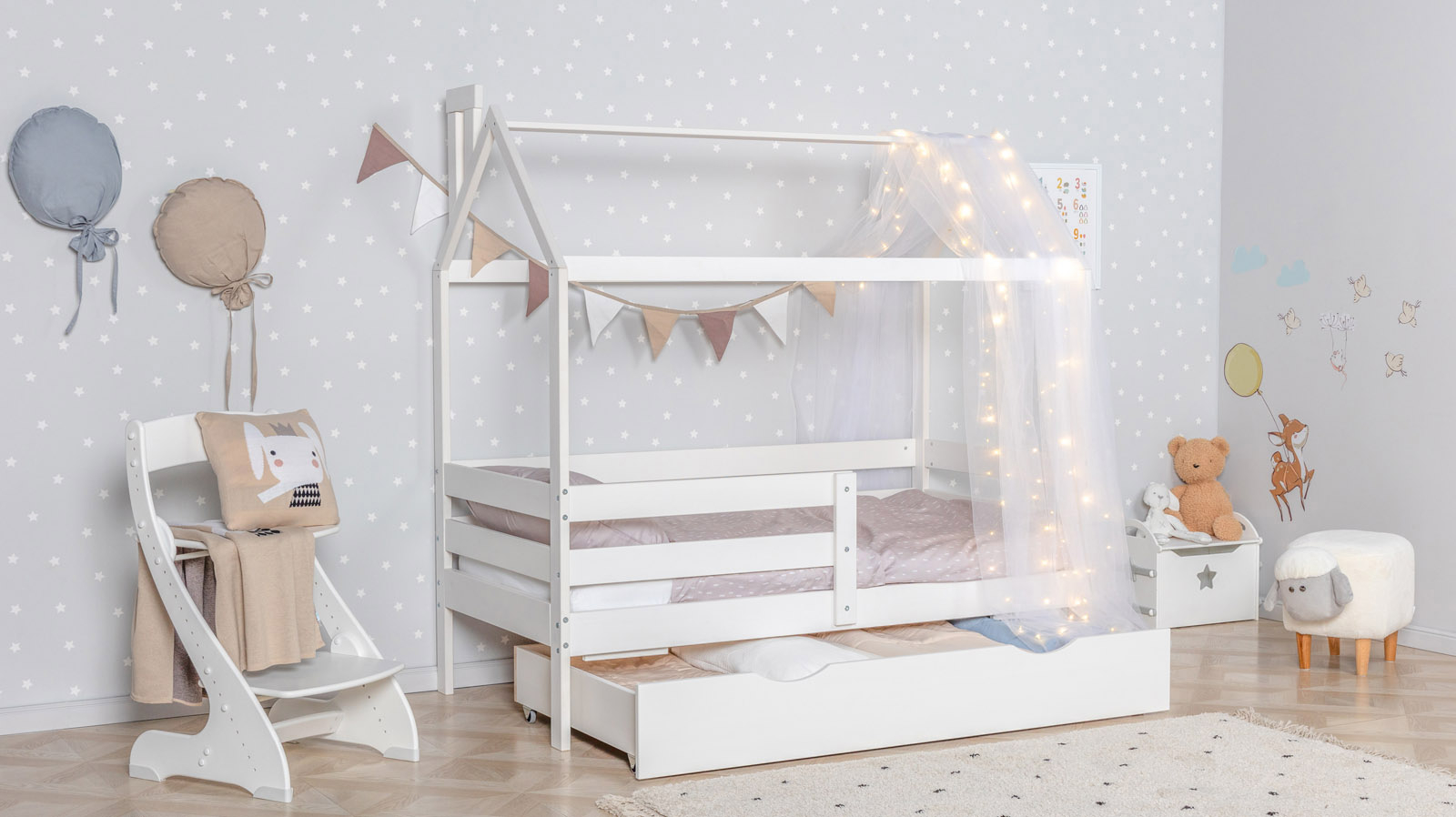 Детская кровать Neo высокий домик, цвет: Белый 80x160 — Мебель-центр Озерцо