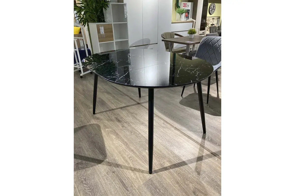 Стол обеденный Стенли 1000 (Стекло с фотопечатью Черный мрамор / МДФ Черный кварц / Металл черный) - купить в Озерце