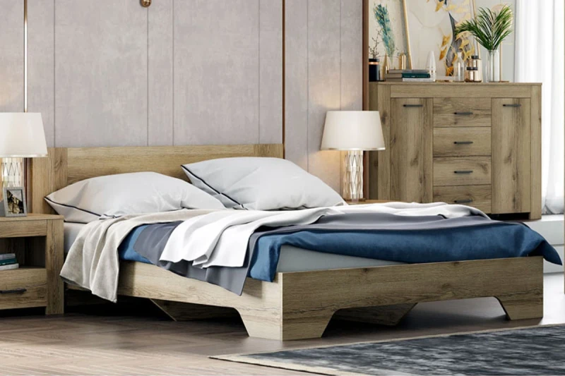 Двуспальная кровать Квадро 10 160х200 (Дуб Делано Светлый) - купить в Озерце