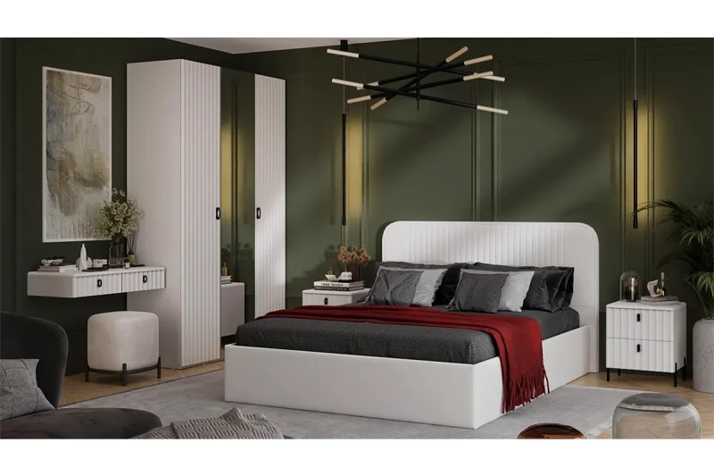 Спальный гарнитур Тиффани №2 (Белый Жемчуг/Белый софт/Экокожа Polo white) - купить в Озерце