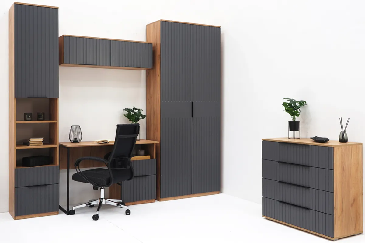 Шкаф для одежды Хилтон (Дуб Крафт золотой/Графит матовый) в мебель-центре Озерцо