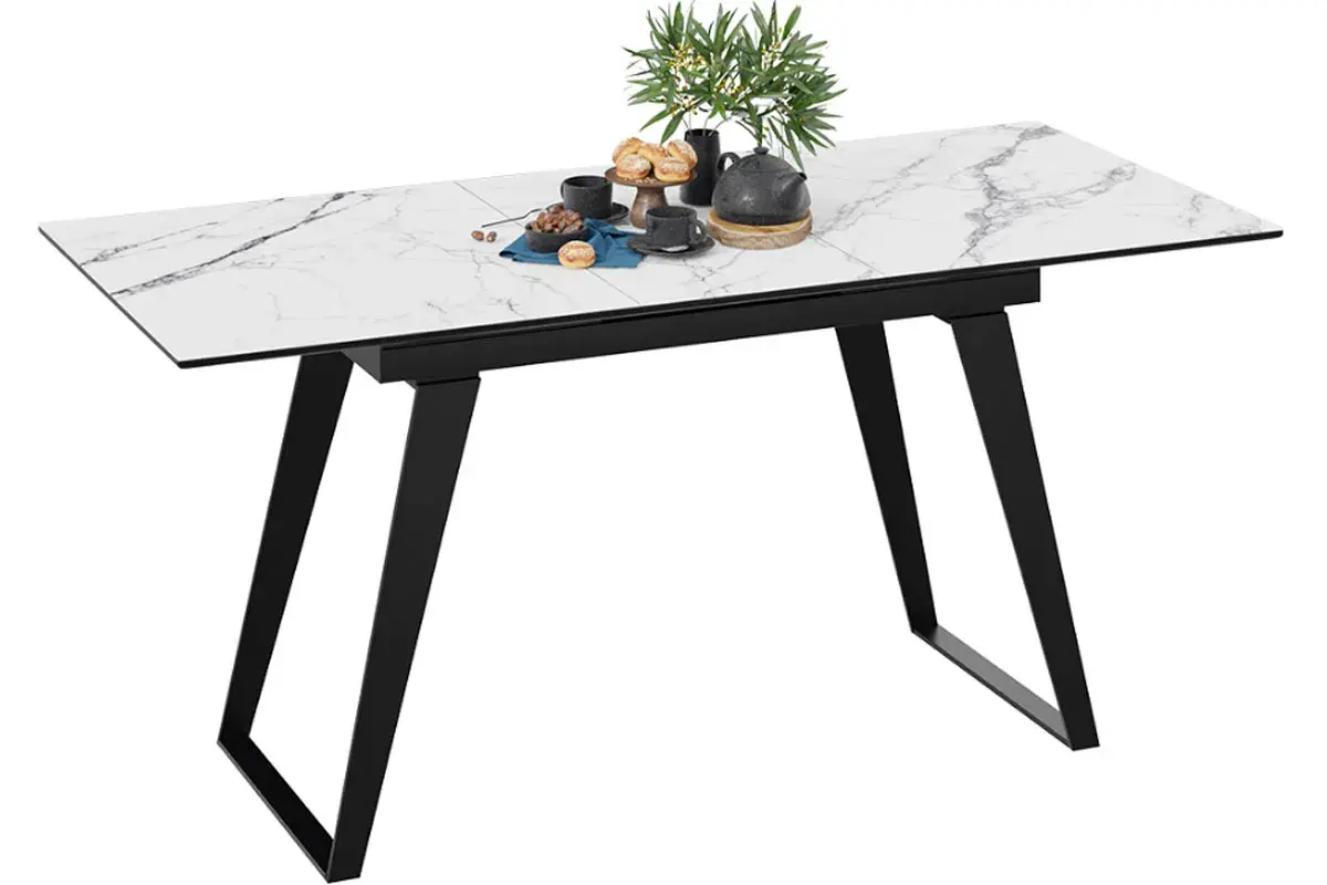Стол обеденный Техно (Черный муар/Стекло глянцевое белый мрамор) - купить в Озерце