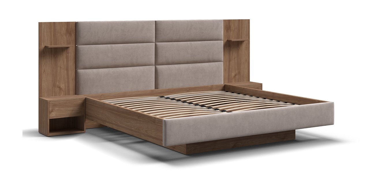 Босс Лофт Кровать+ПМ 160*200 Орех селект, Велюр Монолит латте - купить в Озерце