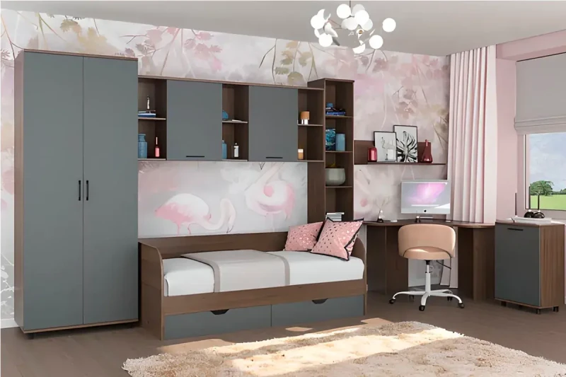 Детская Грейс композиция 1 (Гикори Джексон Темный/Антрацит Матовый) — Мебель-центр Озерцо