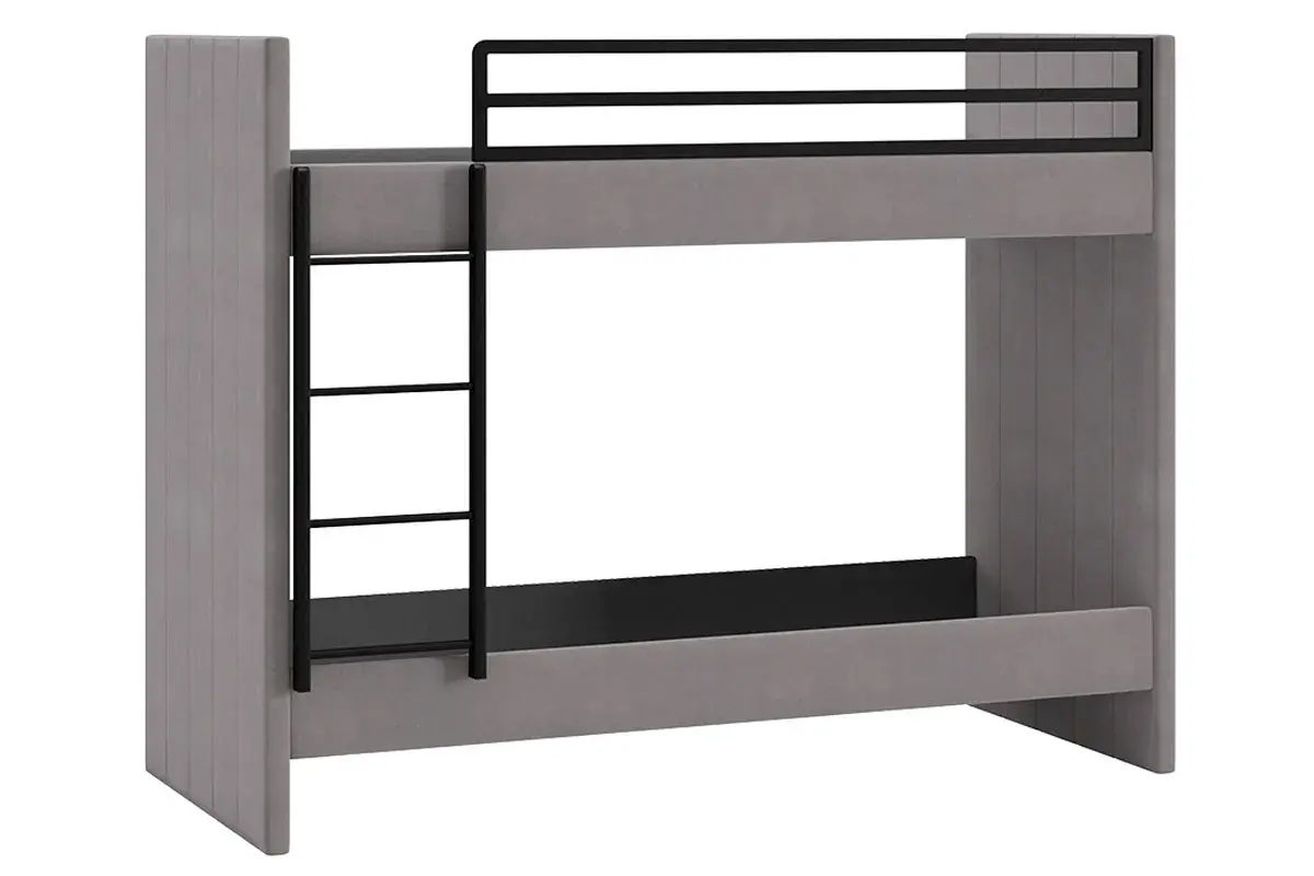 Кровать двухъярусная с мягкой обивкой Дарси (Велюр/Светло-серый) - купить в Озерце