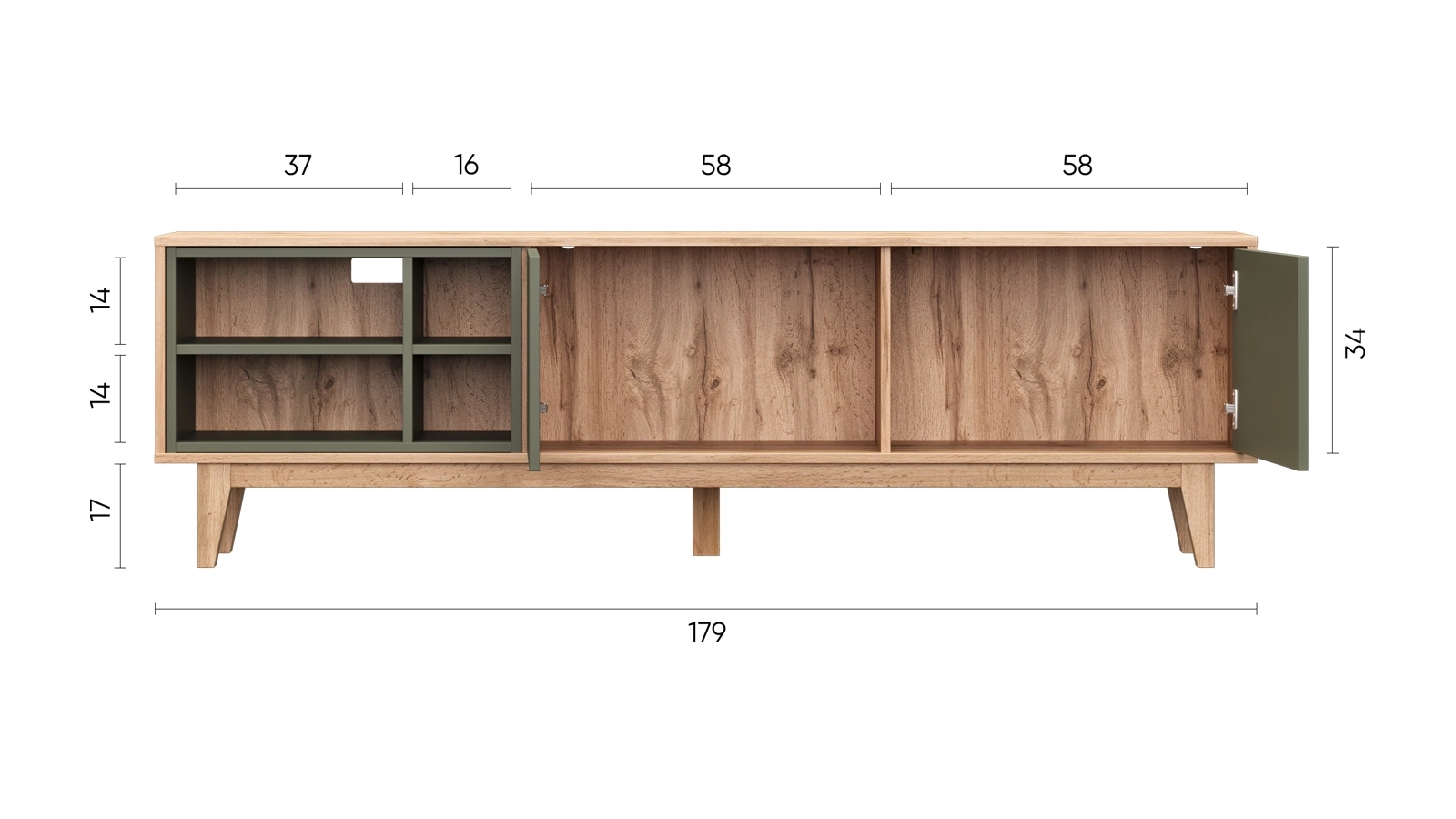 Тумба ТВ на ножках Avocado Базальт + Дуб Натюрель 40x179 — купить в Озерце