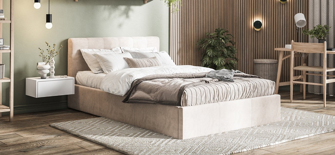 Кровать Белла 140*200 с ПМ велюр Monolit латте - купить в Озерце