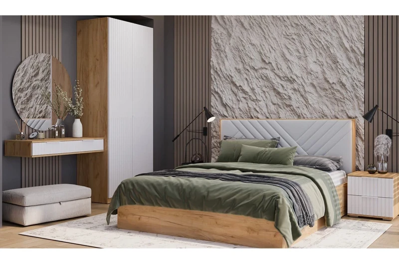 Спальный гарнитур Хилтон №3 (Дуб Крафт золотой/Белый матовый) - купить в Озерце