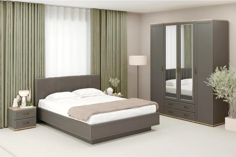 Готовый комплект для спальни СК-1018-ГС-СО-В (Гикори Джексон Светлый/Серый Оникс/Велюр) - купить в Озерце