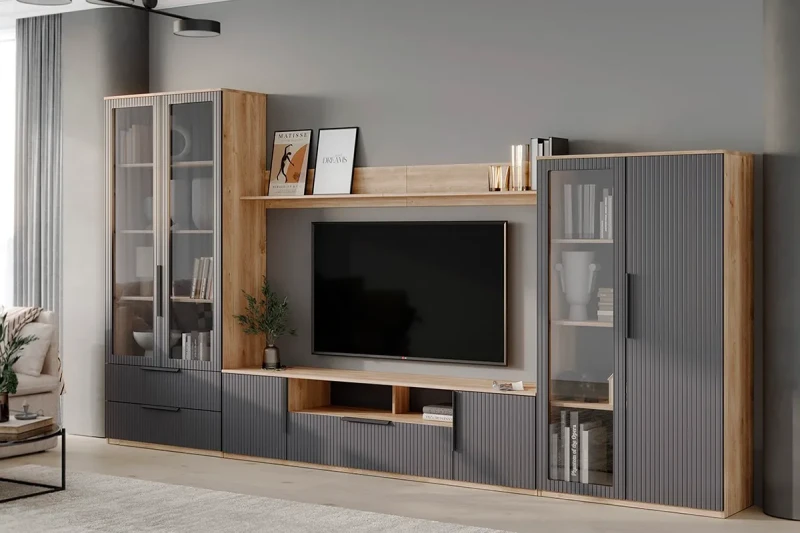 Модульная гостиная Астория №1 (Дуб кастелло медовый / Графит софт) — Мебель-центр Озерцо