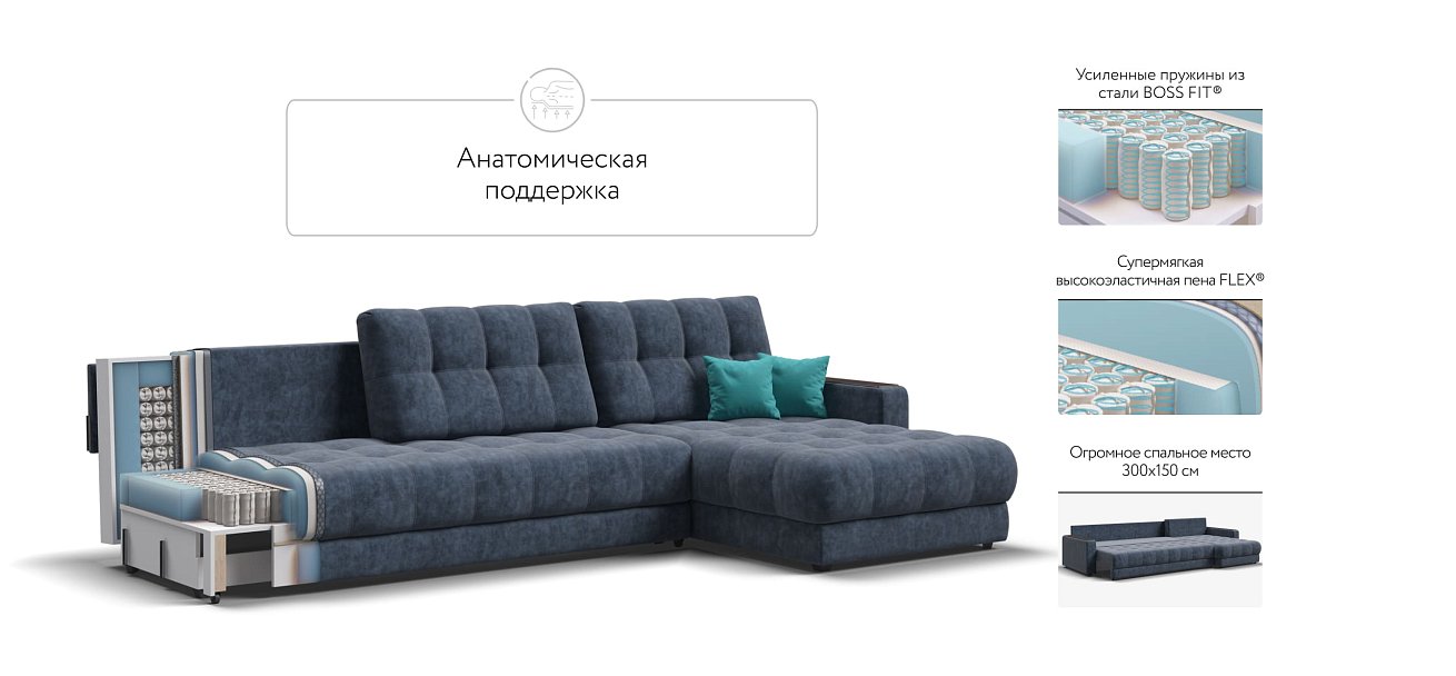 Угловой диван BOSS 3.0 MAX Велюр Royal топаз NEW — купить в Озерце
