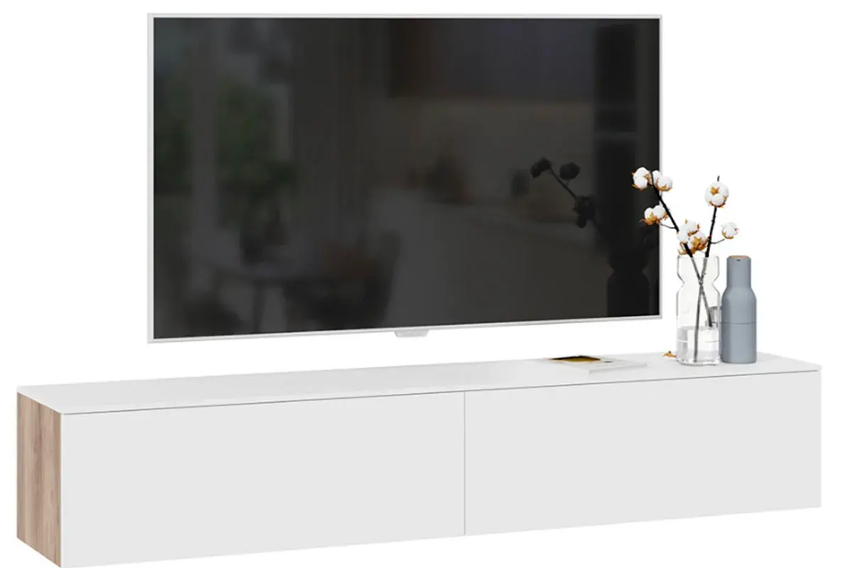 Тумба Порто ТД-393.03.11 для теле- и радиоаппаратуры (Яблоня Беллуно/Белый софт) — Мебель-центр Озерцо