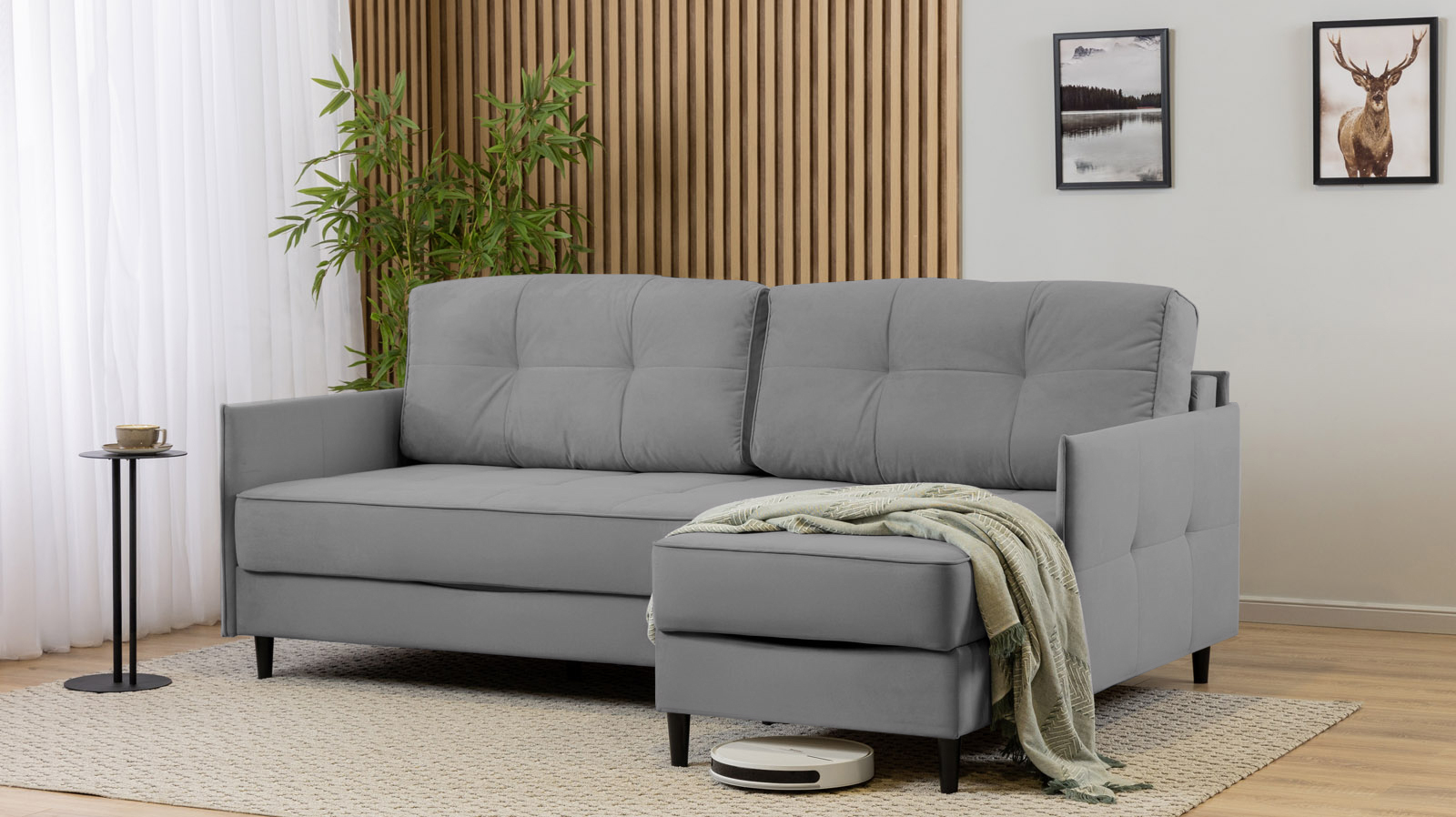 Диван Amani Pro угловой с узкими подлокотниками, ножки: пластик, Тк. Sky Velvet 08 156x217 — купить в Озерце