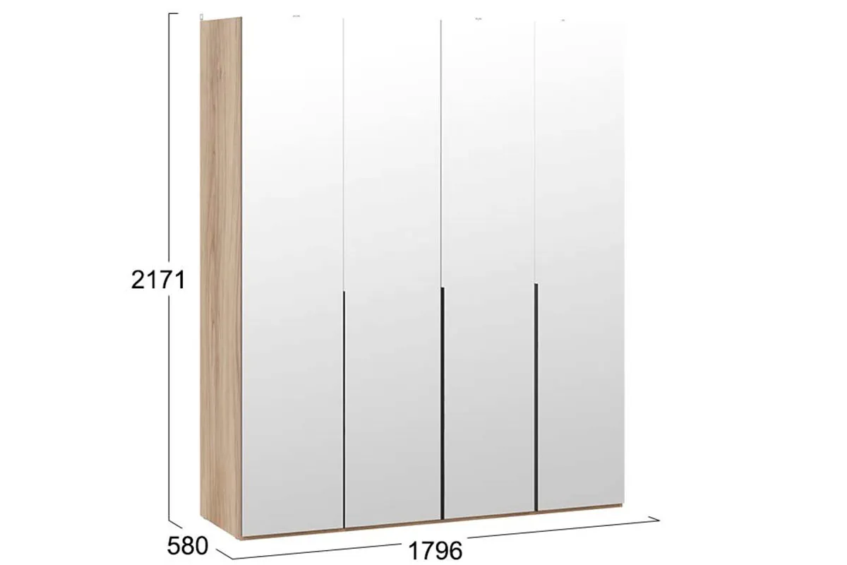 Шкаф для одежды Порто СМ-393.07.109 (580) с 4 зеркальными дверями (Яблоня Беллуно/Графит софт) в мебель-центре Озерцо