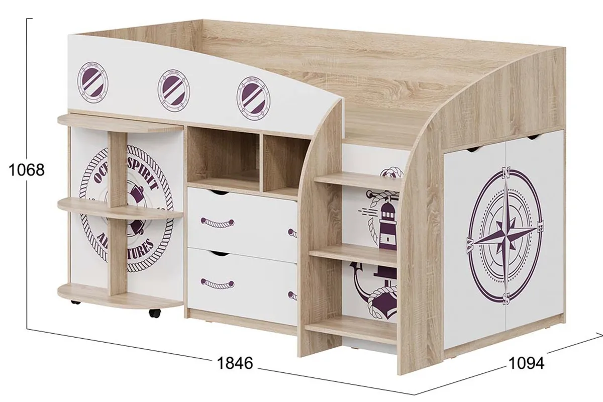 Кровать комбинированная Немо (Дуб Сонома/Белый) - купить в Озерце