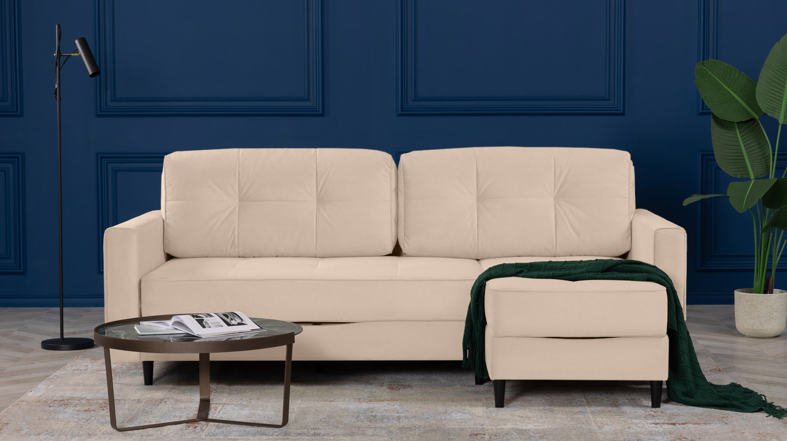 Диван Amani Pro угловой с широкими подлокотниками, ножки: пластик, Тк. Casanova Milk 156x237 — купить в Озерце