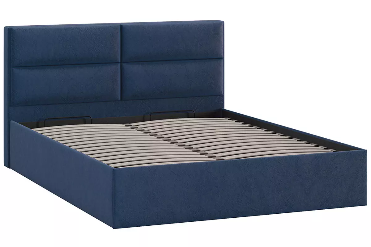 Кровать Глосс с ПМ Тип 1 без заглушины 160х200 (Микровелюр/Wellmart Blue) - купить в Озерце