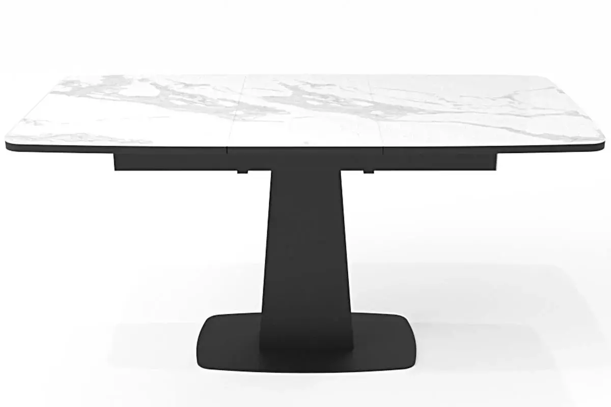 Стол обеденный Слим 1200(1600) (Стекло с фотопечатью Белый мрамор / МДФ Черный кварц / рама черная / металл черный) - купить в Озерце