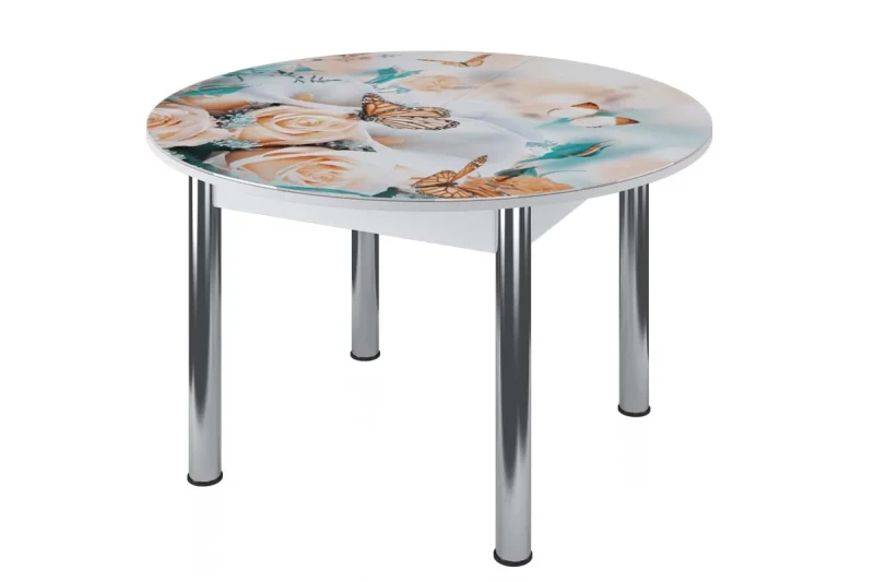 Стол обеденный Бостон круглый на опоре брифинг (рис. Бабочки) - купить в Озерце