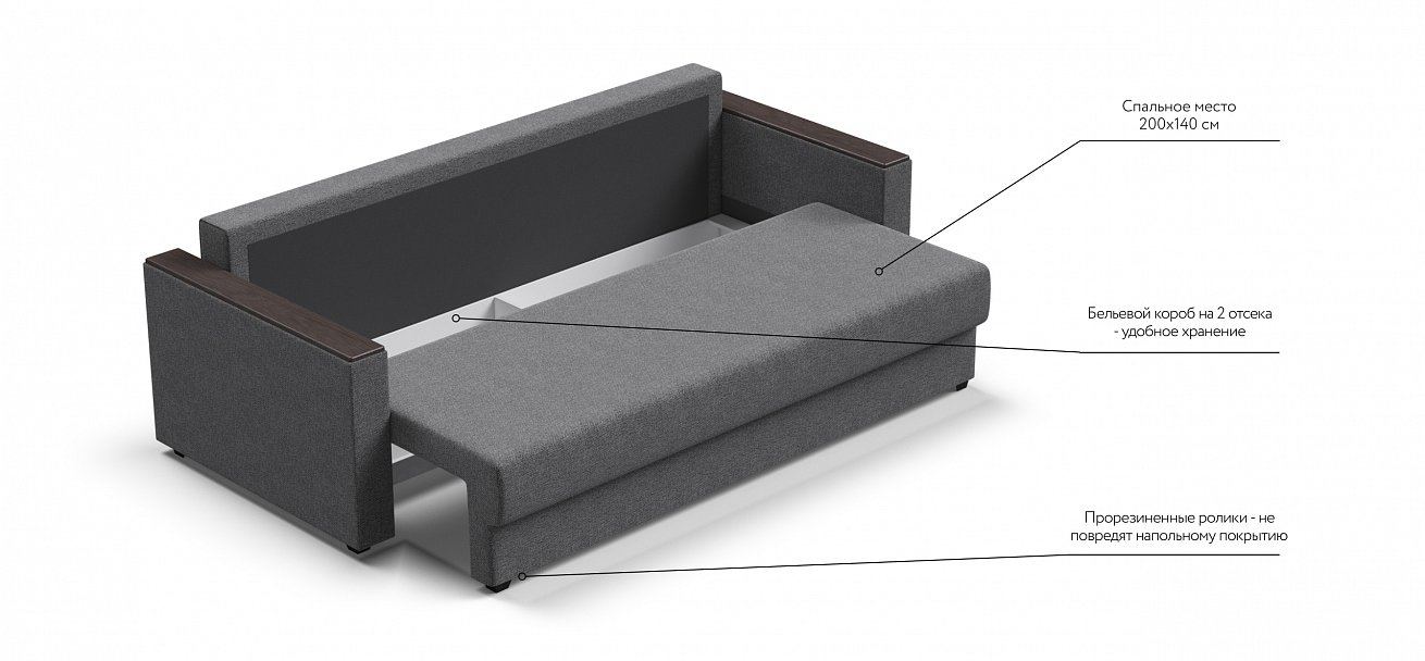 Атланта НПБ 120 диван Рогожка Мальмо серый — купить в Озерце