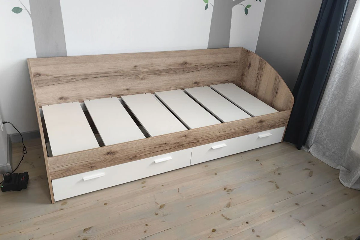 Кровать одноярусная Геометрия-1 (Делано светлый/Белый) - купить в Озерце