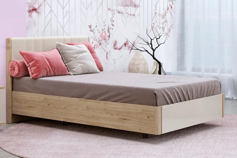 Кровать КР-5011-ГС-КГ-В 120х200 (Гикори Джексон Светлый/Кашемир Глянцевый/Велюр) - купить в Озерце
